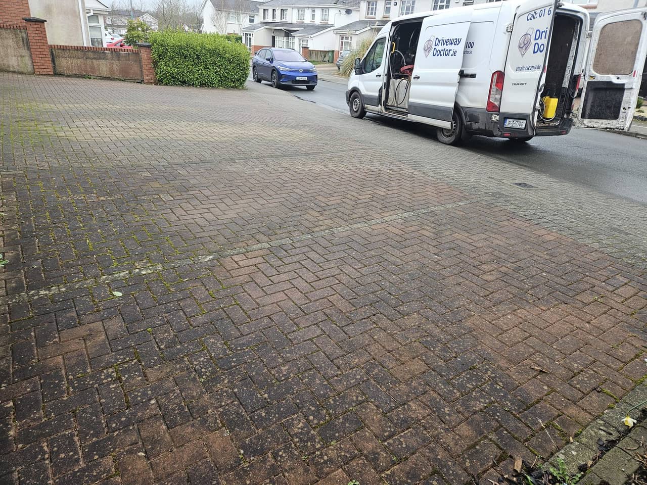 Block paving driveway before cleaning