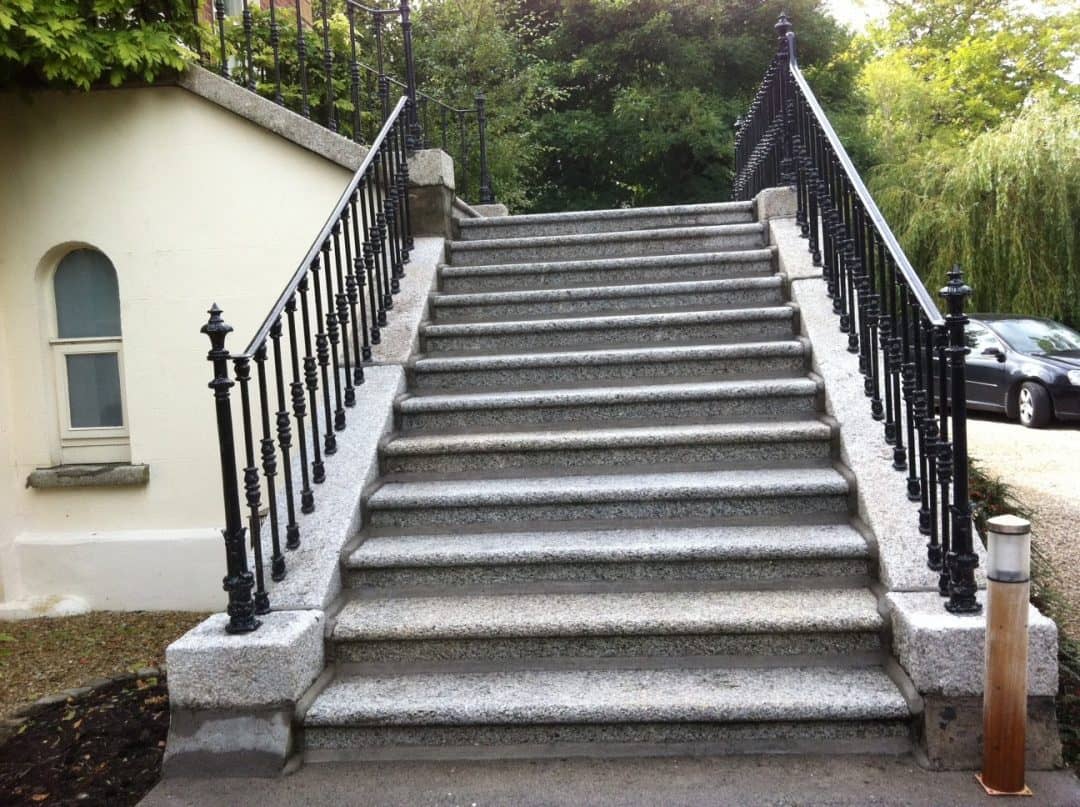 Granite steps after cleaning, restored bright natural stone